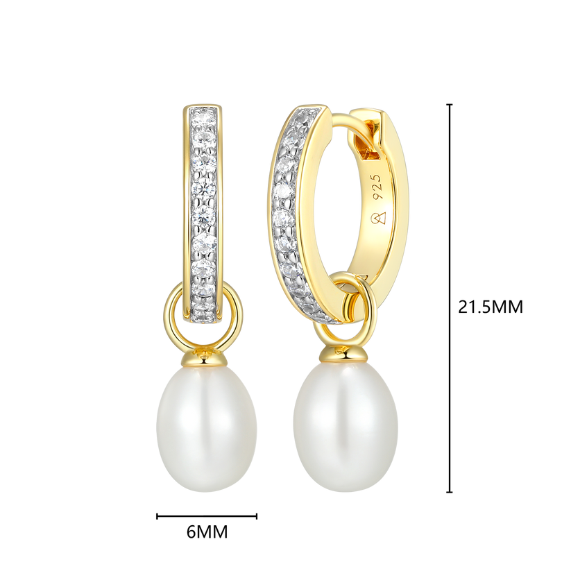 Freshwater Pearl &amp; Lab Grown Diamond Huggie Gold-Plated Sterling Silver