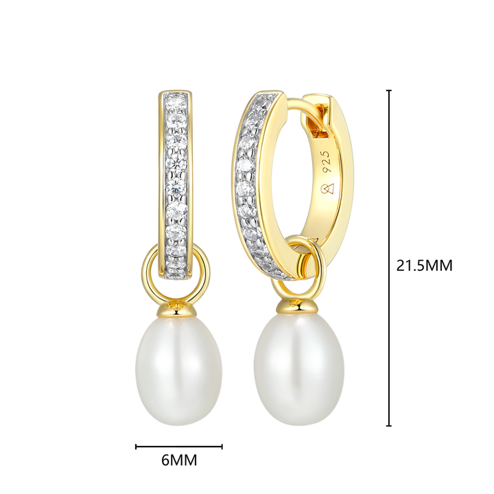 Freshwater Pearl &amp; Lab Grown Diamond Huggie Gold-Plated Sterling Silver