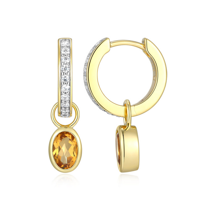 November Birthstone Charm Huggie Earrings Gold-Plated Sterling Silver