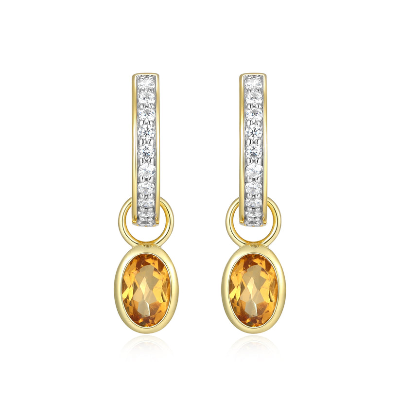 November Birthstone Charm Huggie Earrings Gold-Plated Sterling Silver