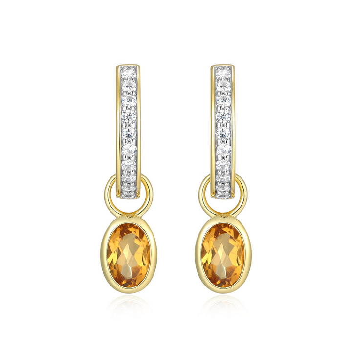 November Birthstone Charm Huggie Earrings Gold-Plated Sterling Silver
