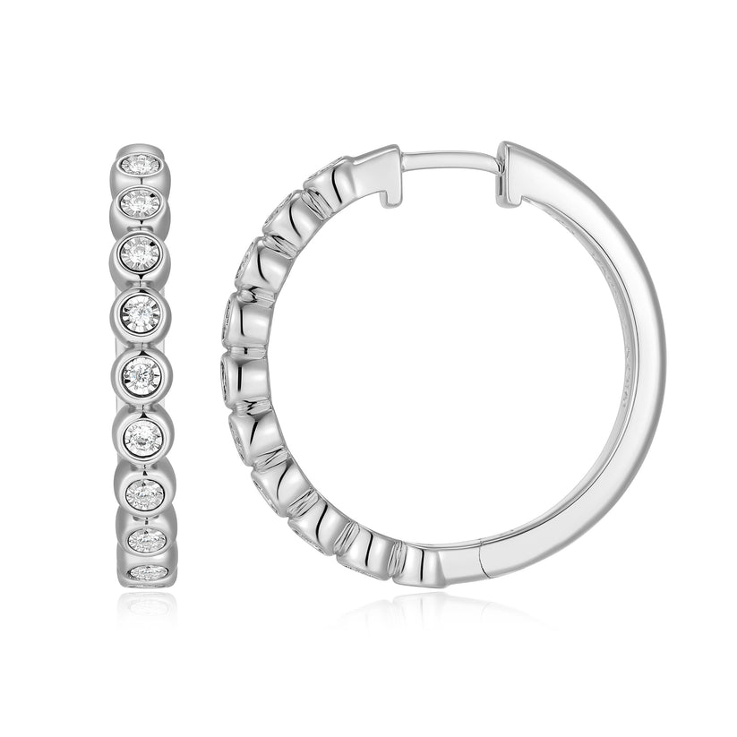 Bezel-Set Lab Grown Diamond Hoop Earrings Sterling Silver