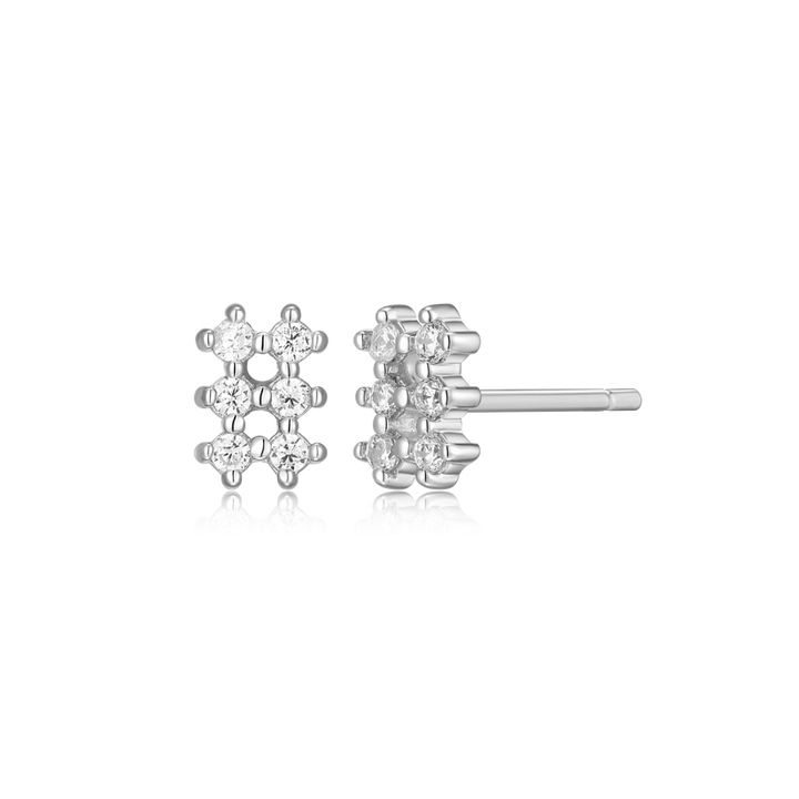 Grid Stud Earrings Lab Grown Diamonds Sterling Silver