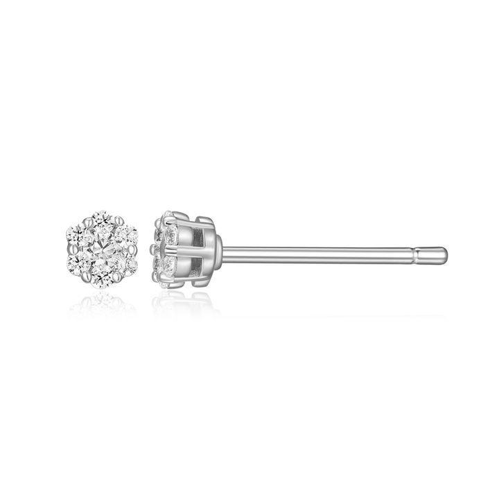 Petite Hexagon Cluster Lab Grown Diamond Stud Earrings Sterling Silver