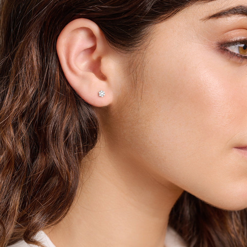 Petite Hexagon Cluster Lab Grown Diamond Stud Earrings Sterling Silver