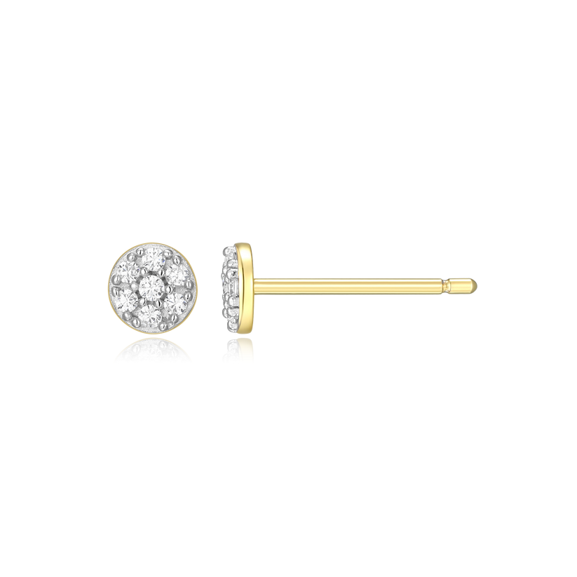 Round Pave Lab Grown Diamond Stud Earrings Gold-Plated Sterling Silver