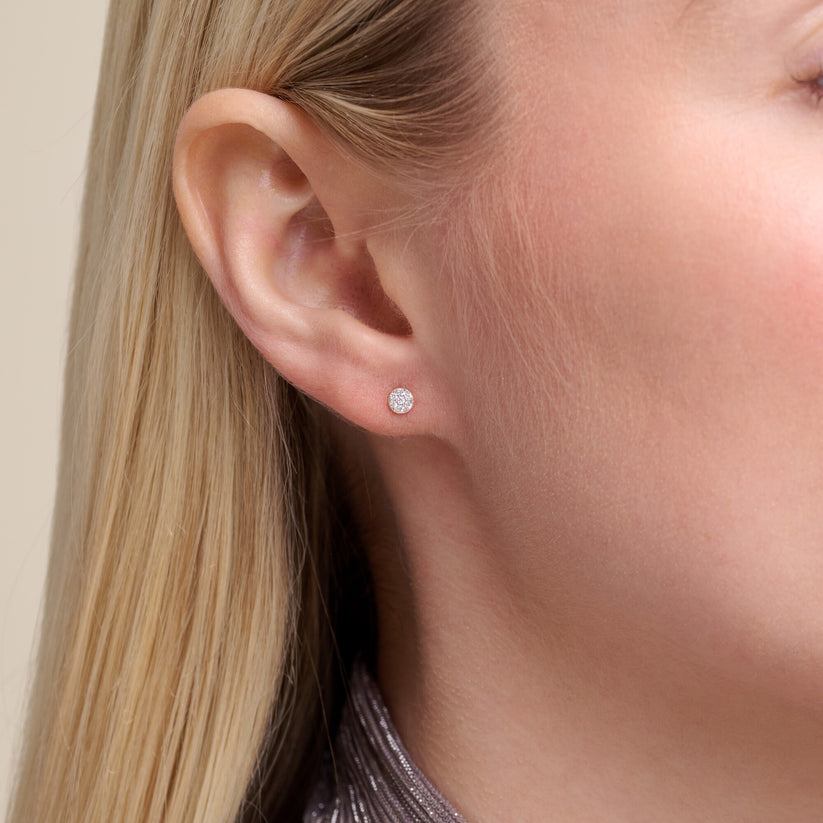Round Pave Lab Grown Diamond Stud Earrings Gold-Plated Sterling Silver