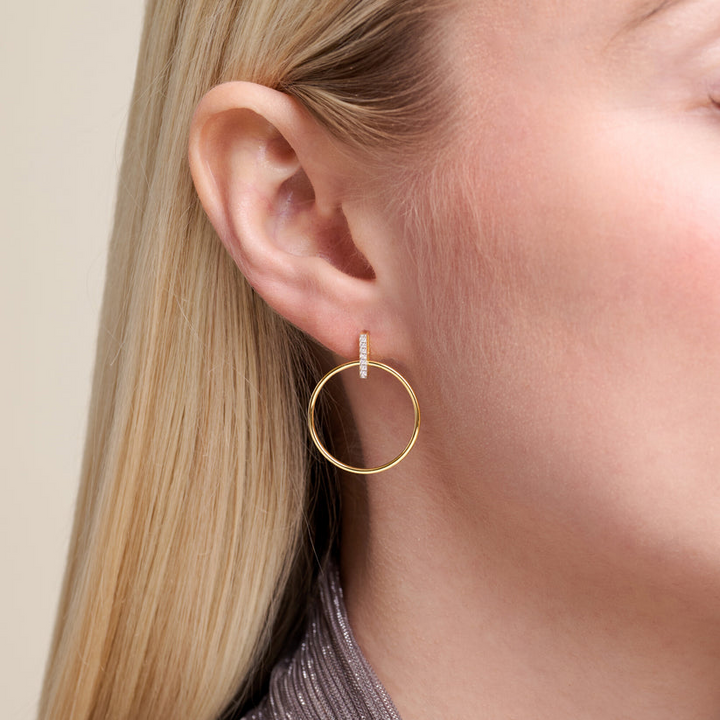 Front Hoop Stud Earrings Gold-Plated Sterling Silver