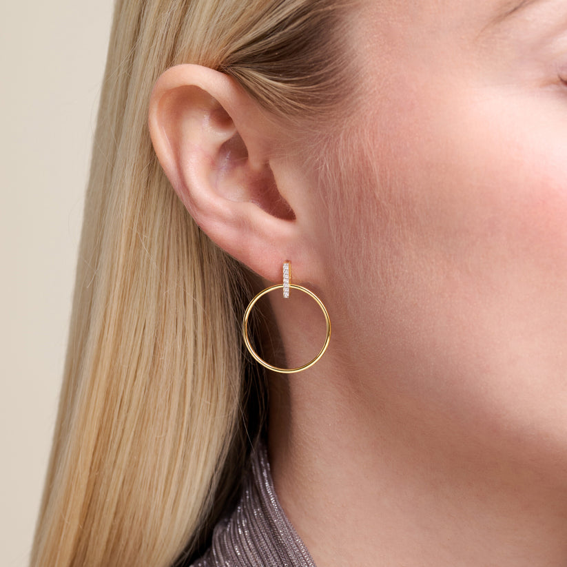 Front Hoop Stud Earrings Gold-Plated Sterling Silver