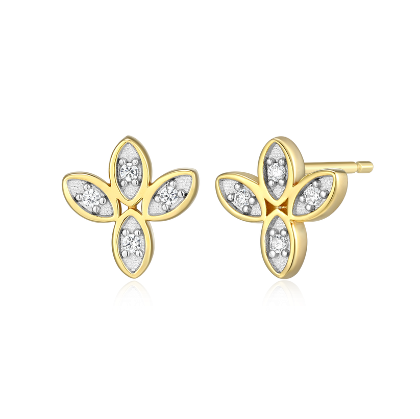 Marquis Flower Pave Lab Grown Diamond Stud Earrings Gold-Plated Sterling Silver