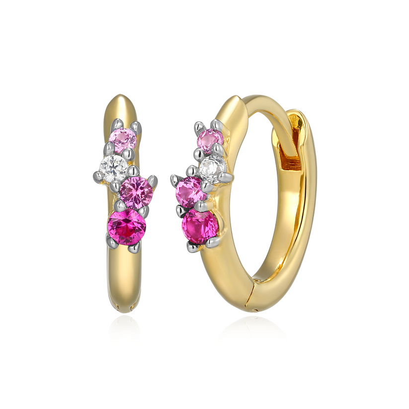 Ombre Lab Grown Ruby &amp; Diamond Earrings Gold-Plated Sterling Silver