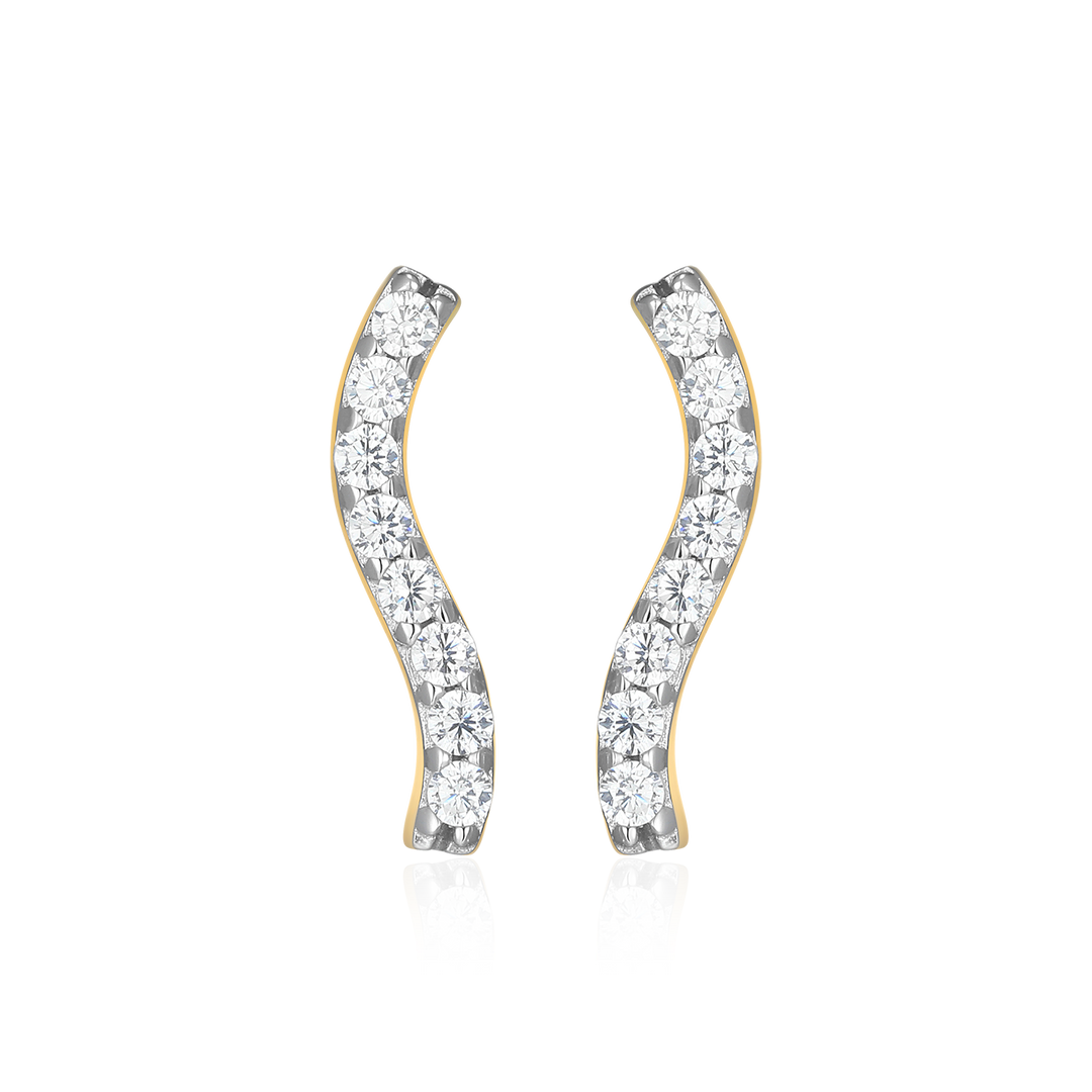 Wavy Bar Lab Grown Diamond Stud Earrings Gold-Plated Sterling Silver
