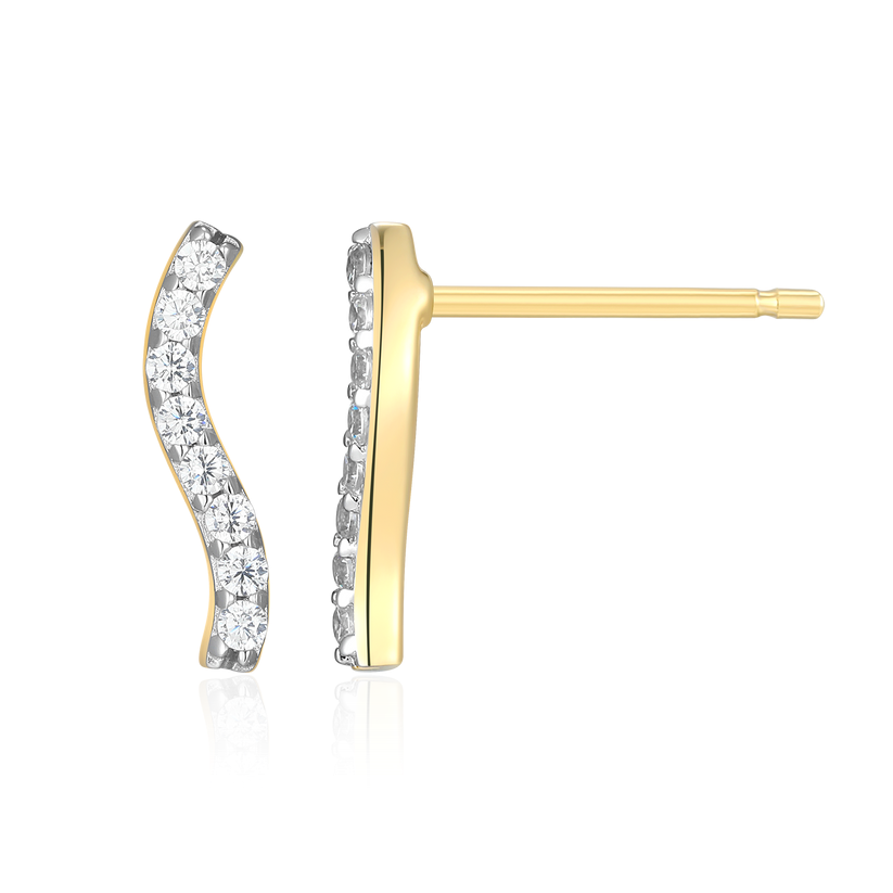 Wavy Bar Lab Grown Diamond Stud Earrings Gold-Plated Sterling Silver
