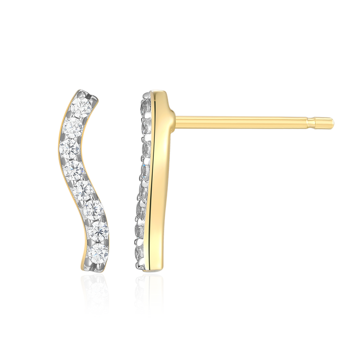Wavy Bar Lab Grown Diamond Stud Earrings Gold-Plated Sterling Silver