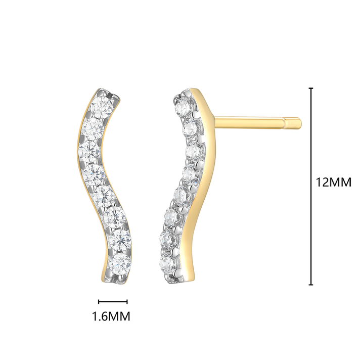 Wavy Bar Lab Grown Diamond Stud Earrings Gold-Plated Sterling Silver