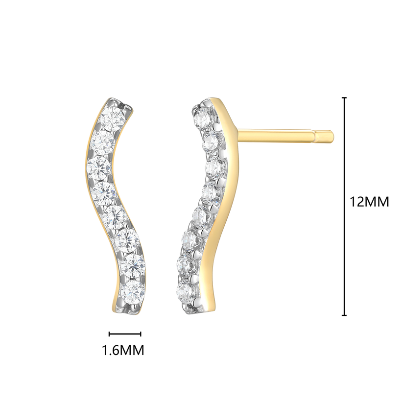 Wavy Bar Lab Grown Diamond Stud Earrings Gold-Plated Sterling Silver