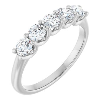 14k White 5 Stone 0.74ctw Round Diamond Wedding Band