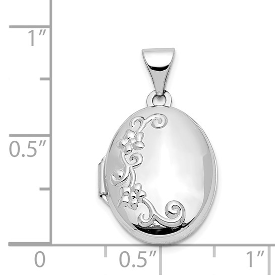 14k White Gold Floral Oval Locket Charm