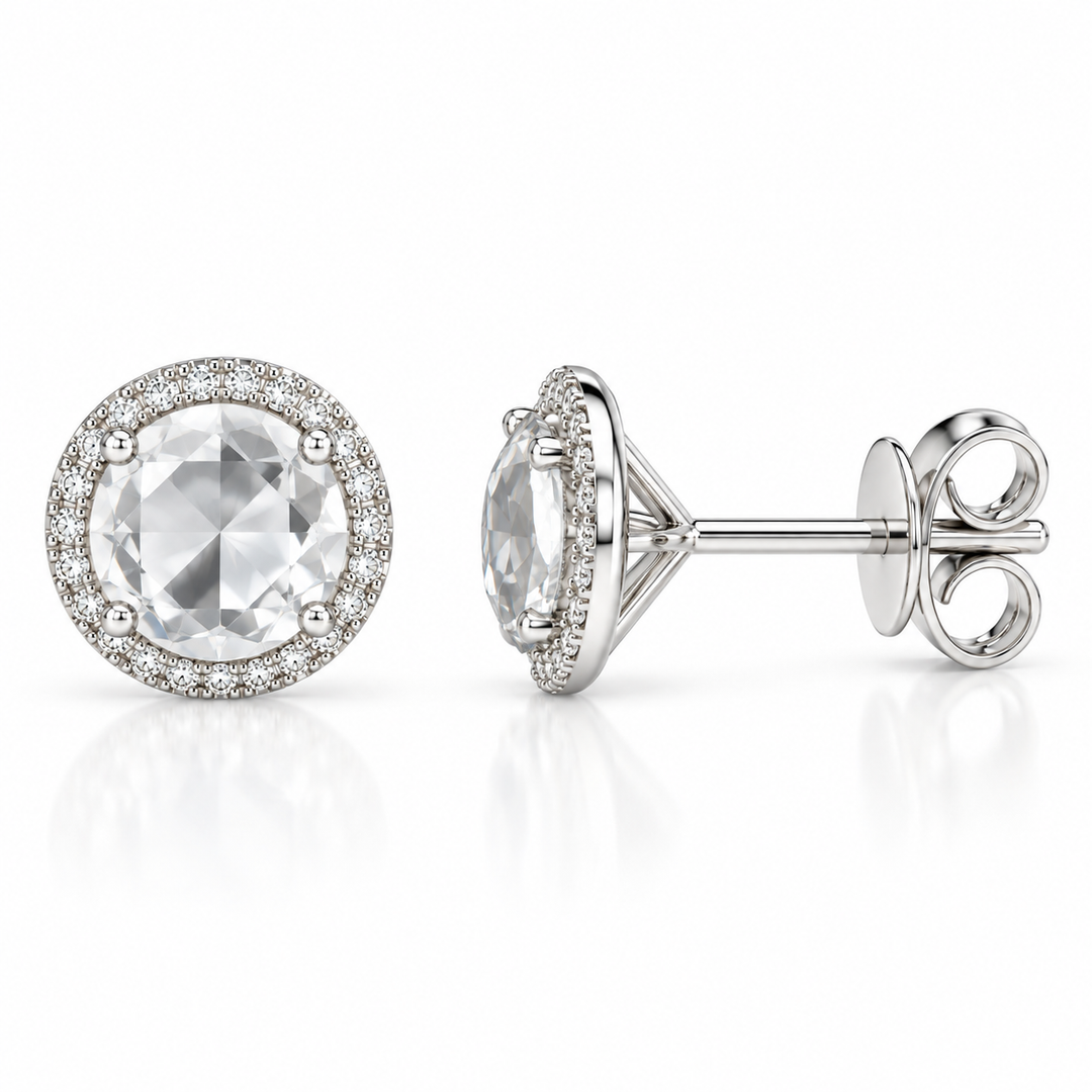 14k Halo Stud Quartz and Diamond Earrings