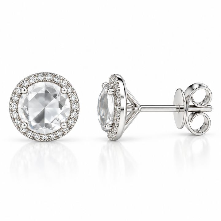14k Halo Stud Quartz and Diamond Earrings