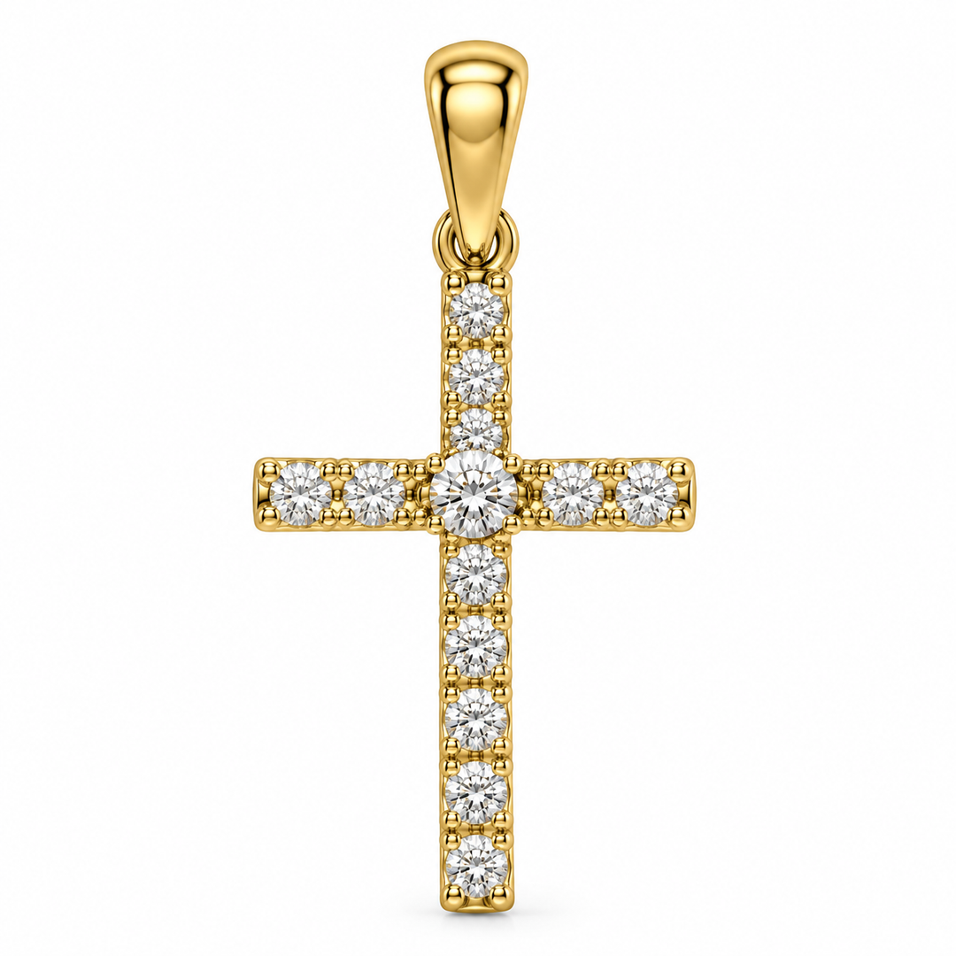 14k Yellow Cross Diamond Pendants