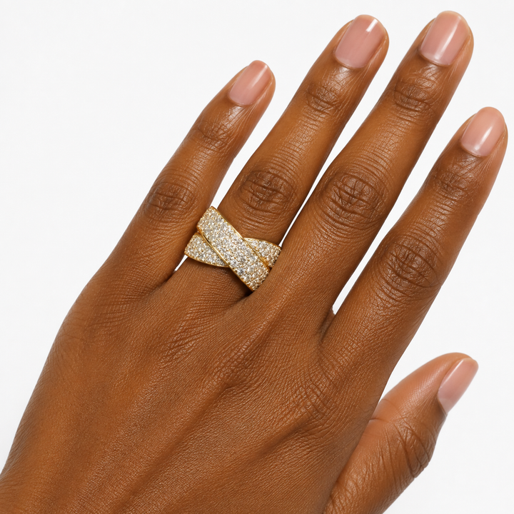 14k Yellow Criss Cross Diamond Estate Ring