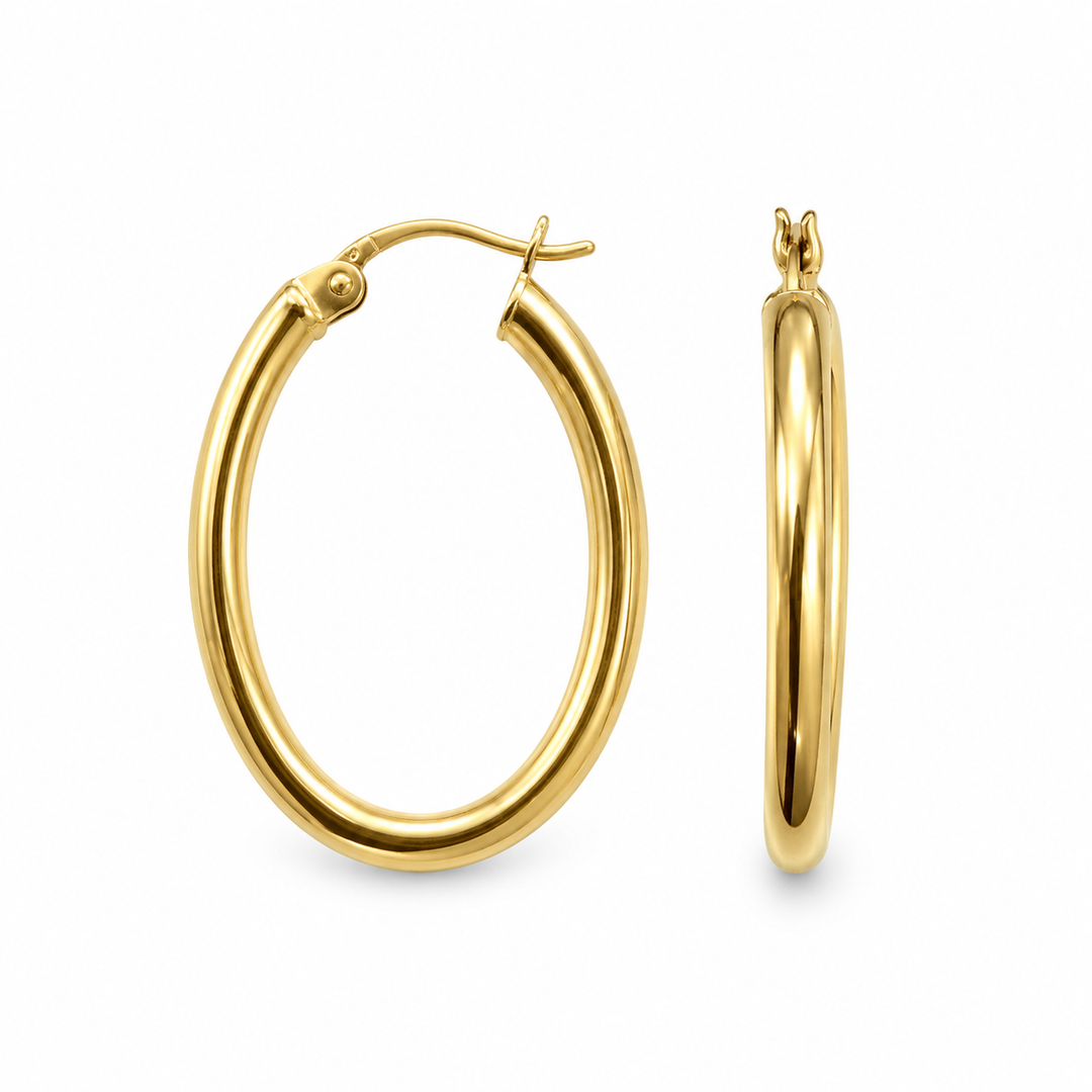14k Yellow Oval Medium Hoop Earrings