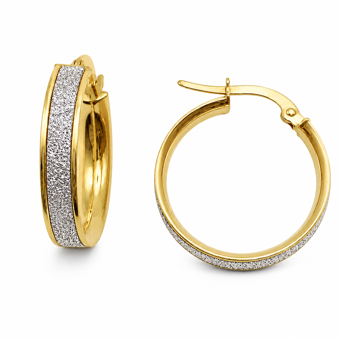 14k Two Tone Medium Hoop Earrings