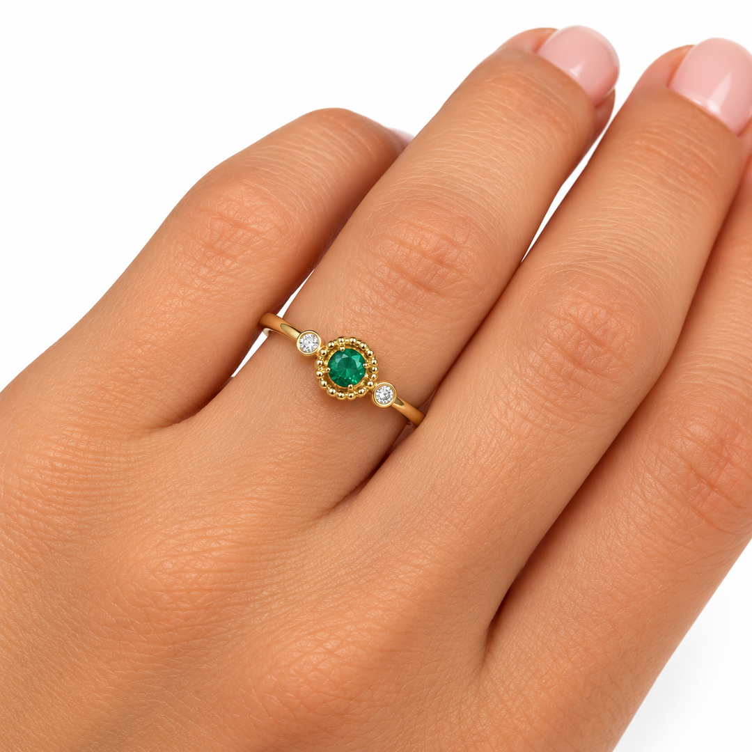 14k Yellow Gold Emerald Gemstone Ring