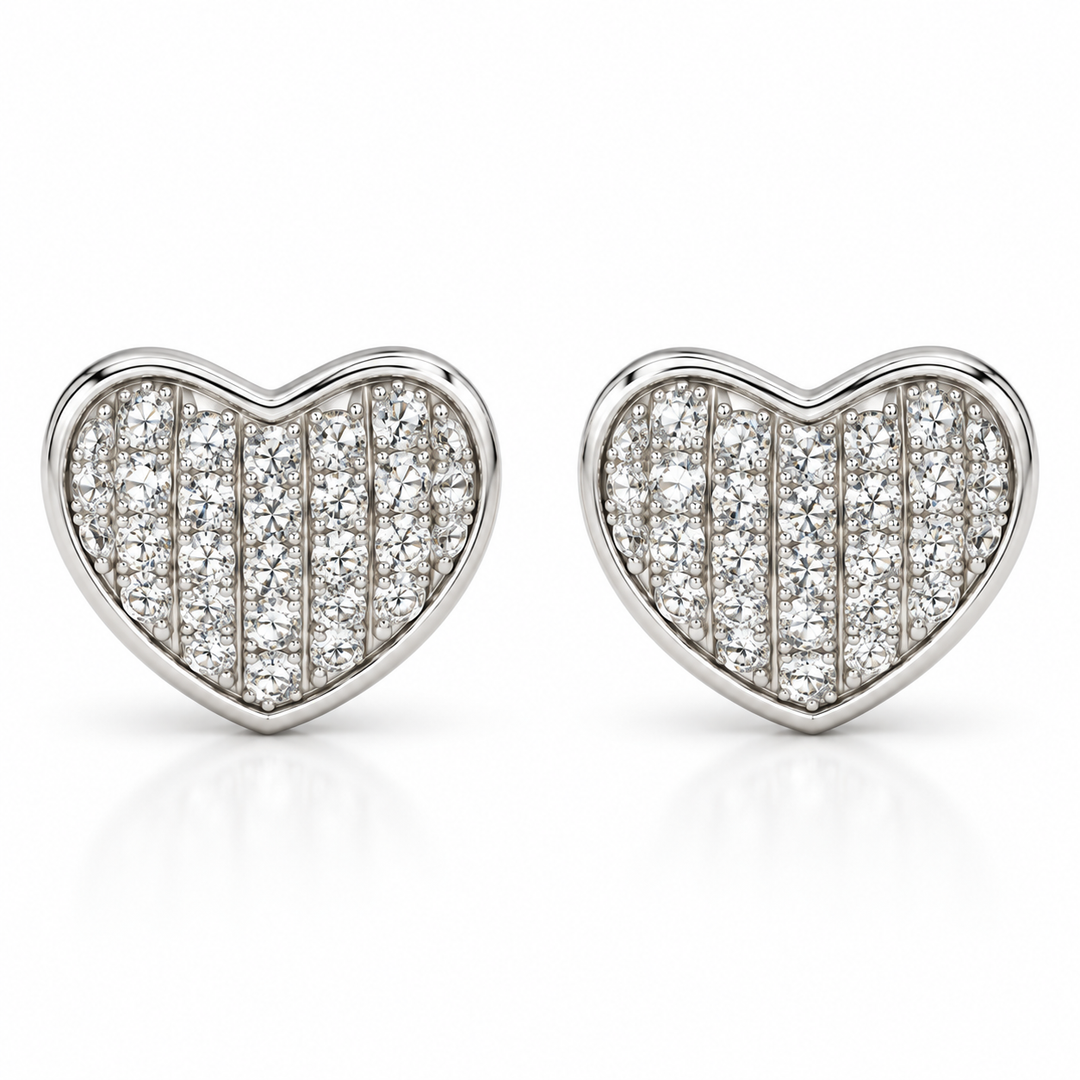 14k White Diamond Heart Stud Earrings