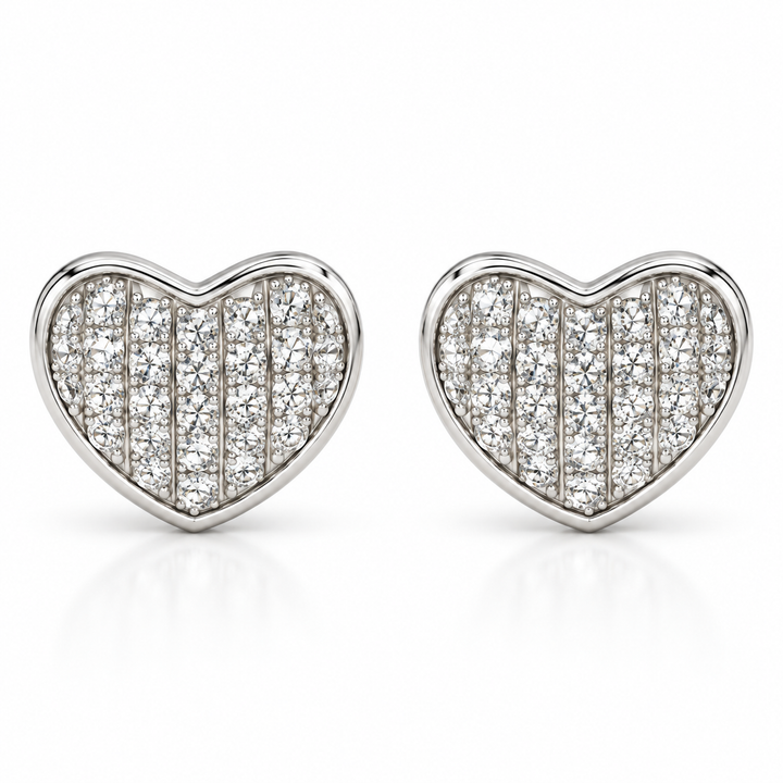 14k White Diamond Heart Stud Earrings