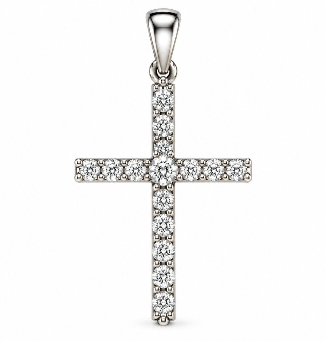14k White Cross Diamond Pendants