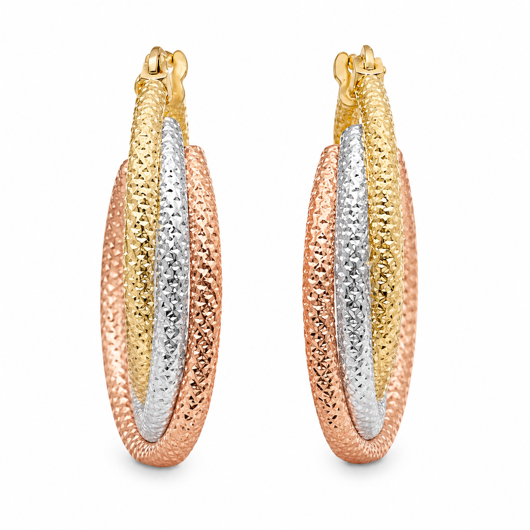 14k Tri-Color Medium Hoop Earrings