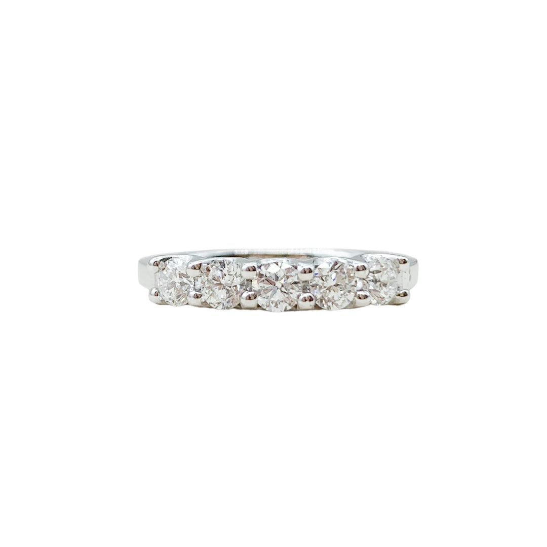 14k White Gold 5 Stone 1.00ctw Round Diamond Wedding Band