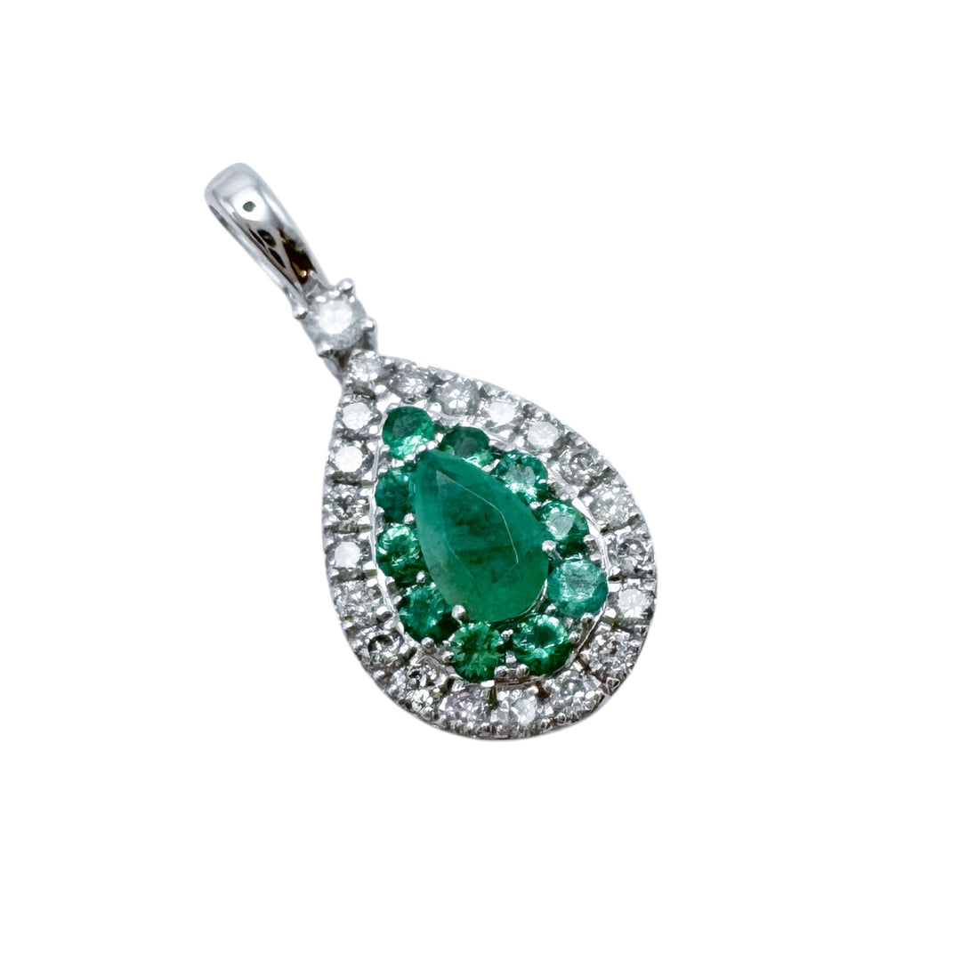 14k White Gold Emerald Pendant