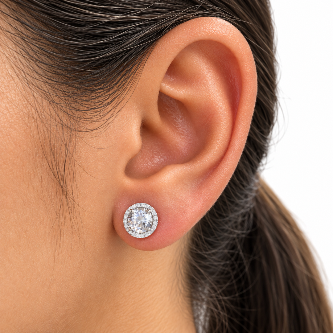 14k Halo Stud Quartz and Diamond Earrings