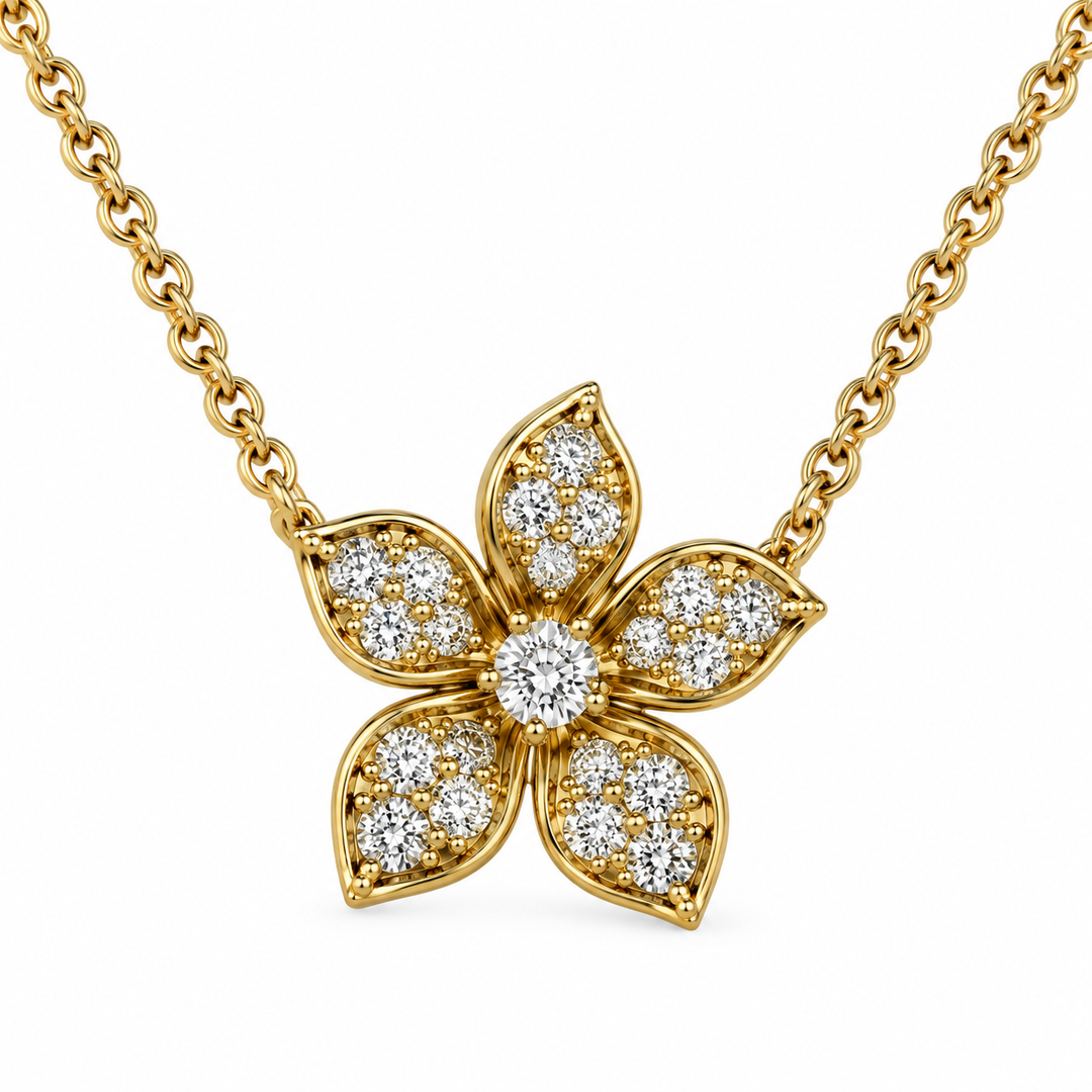 14k Yellow Diamond Flower Necklace