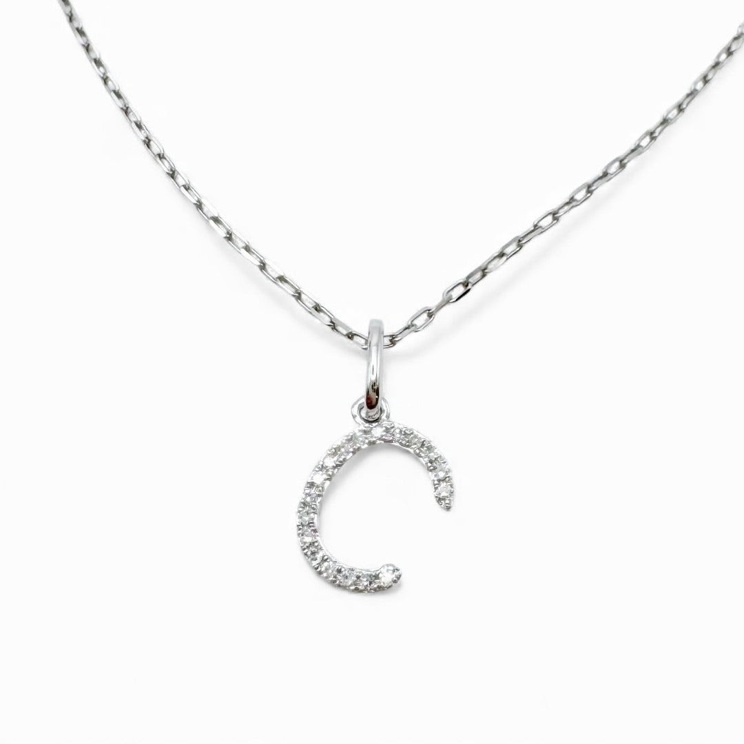 14k White Gold Inital C Diamond Pendant