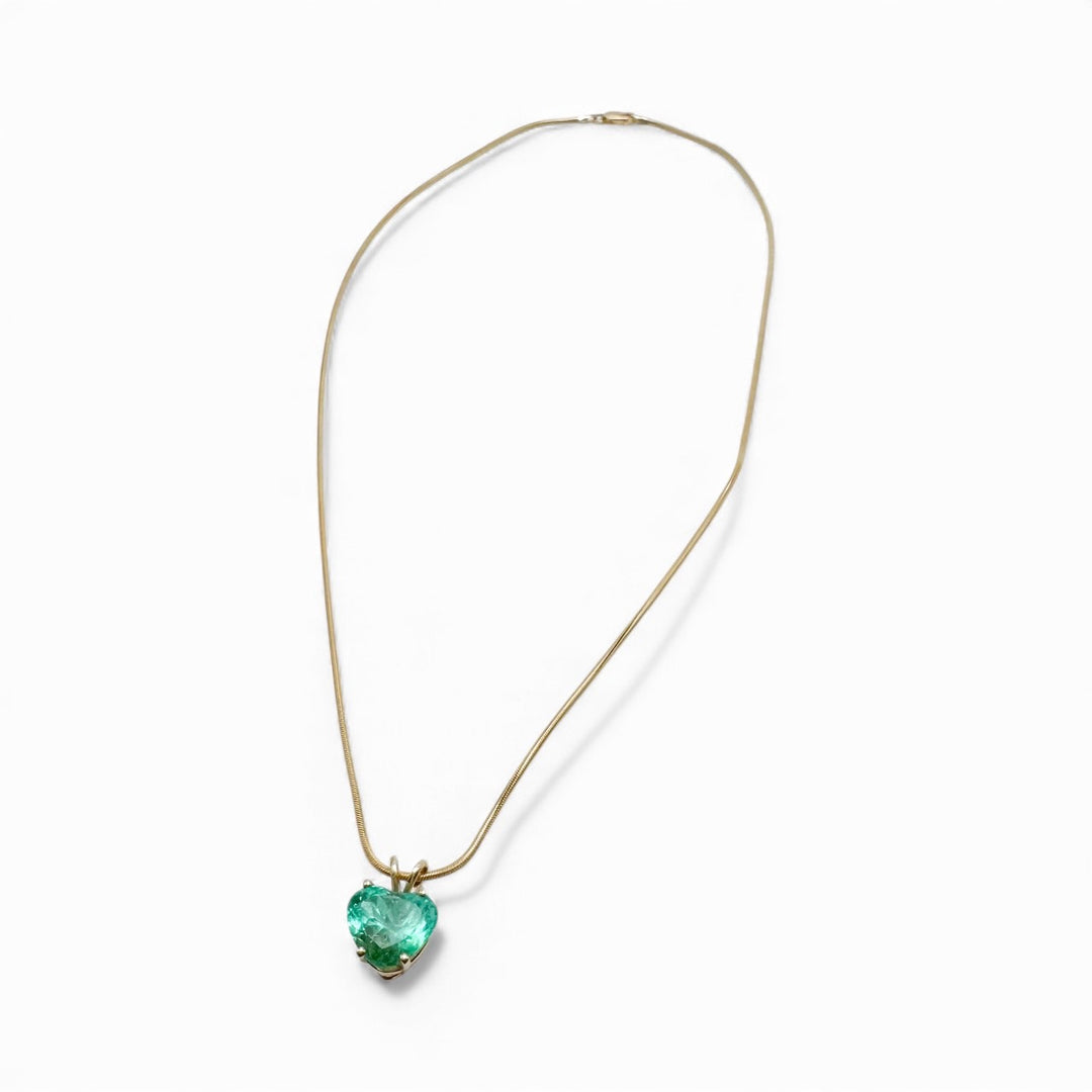 14k Yellow Gold Heart Emerald Estate Pendant