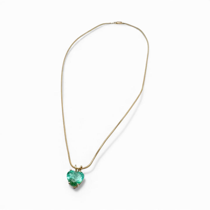 14k Yellow Gold Heart Emerald Estate Pendant