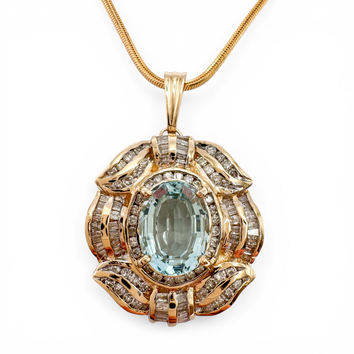 14k Yellow Gold Blue Topaz Estate Pendant