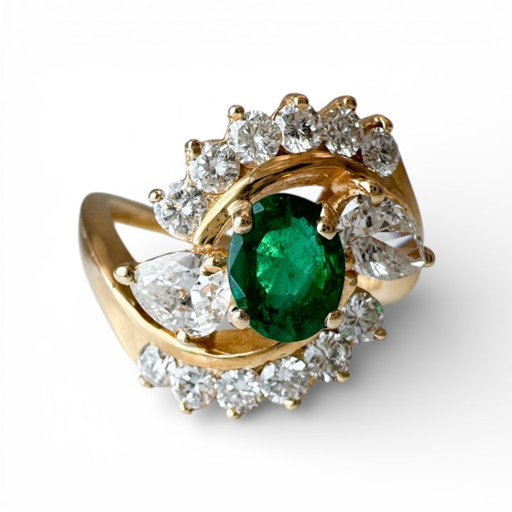 14k Yellow Gold Diamond And Emerald Estate Ring