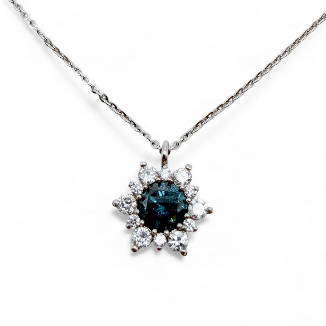 14k White Gold Halo Diamond Estate Pendant