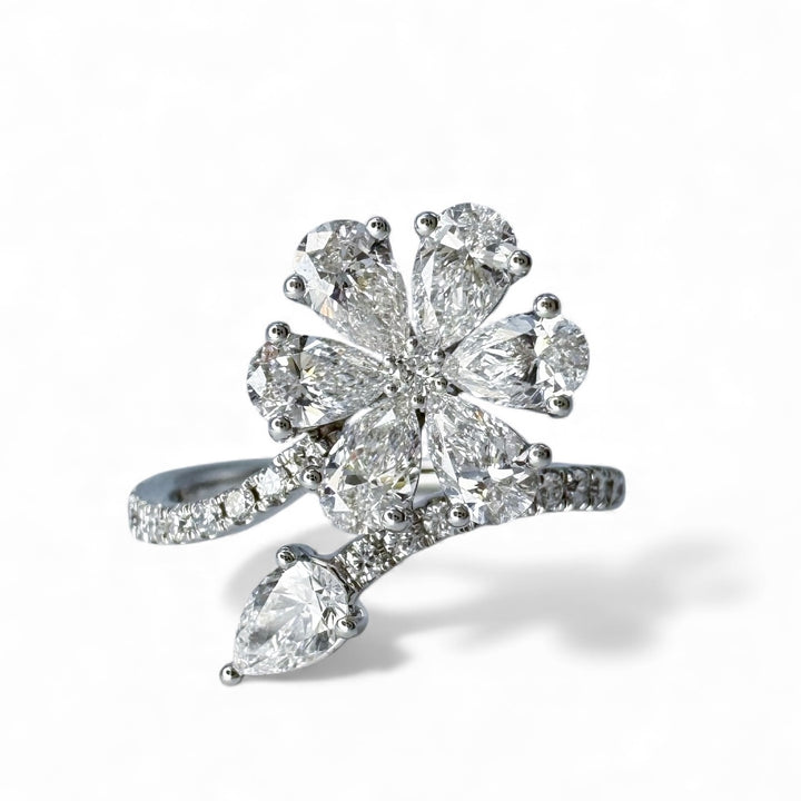 14k White Gold Flower Lab Grown Estate Ring