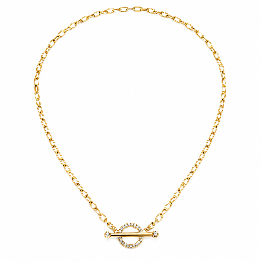 18k Yellow Gold Paperclip Diamond Necklace