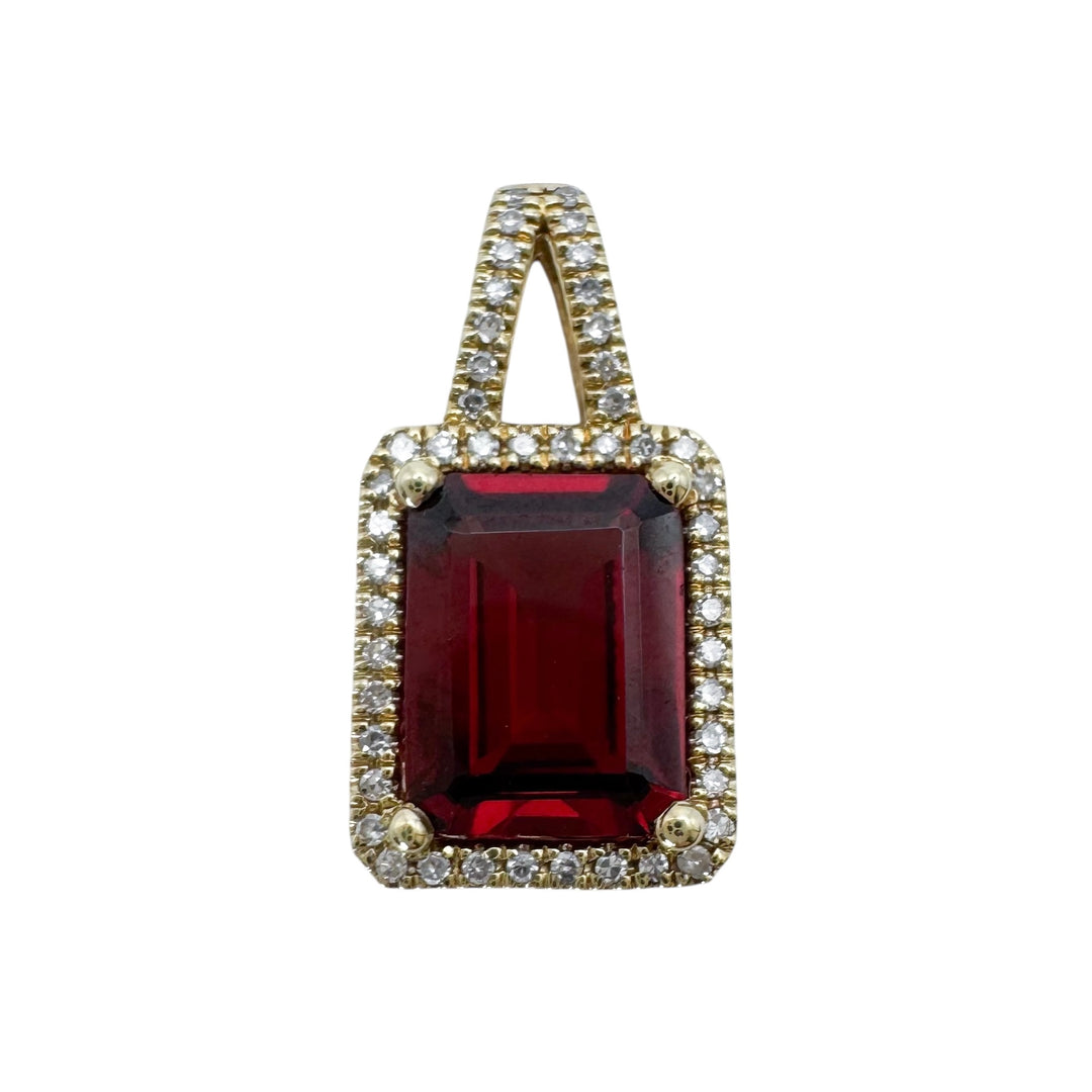 14k Yellow Gold Halo Garnet Pendant