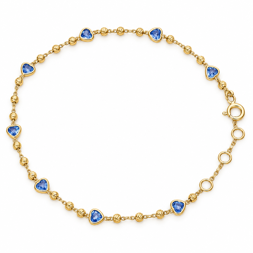 14k Yellow Bead Blue Bracelet