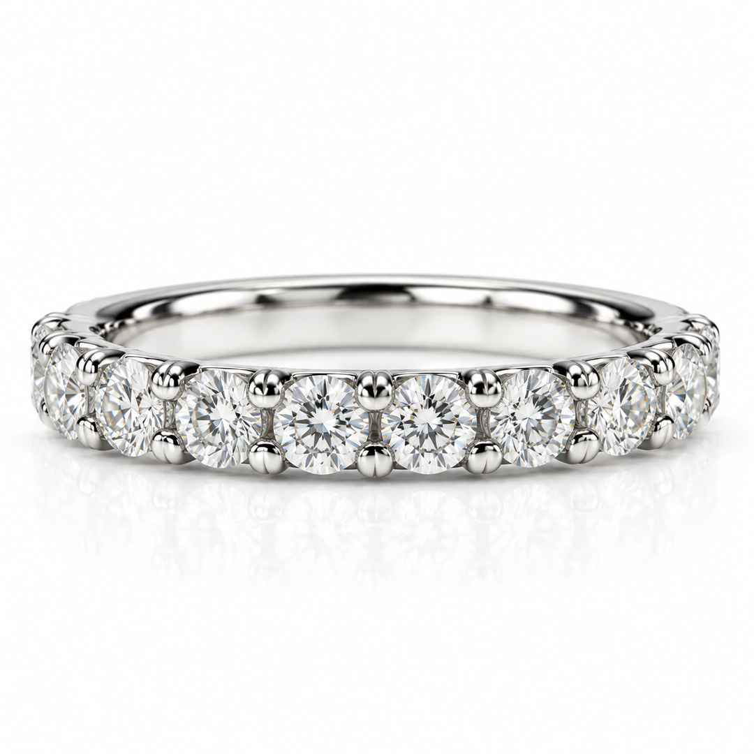 14k White Shared Prong 1.00ctw Round Lab Grown Diamond Wedding Band