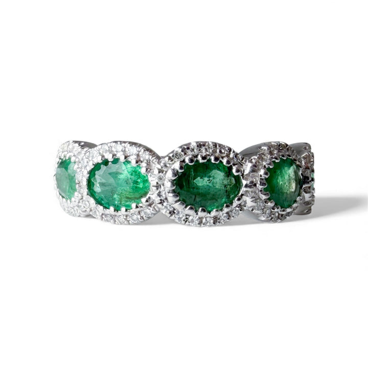 14k White Gold 5 Stone Emerald Estate Ring