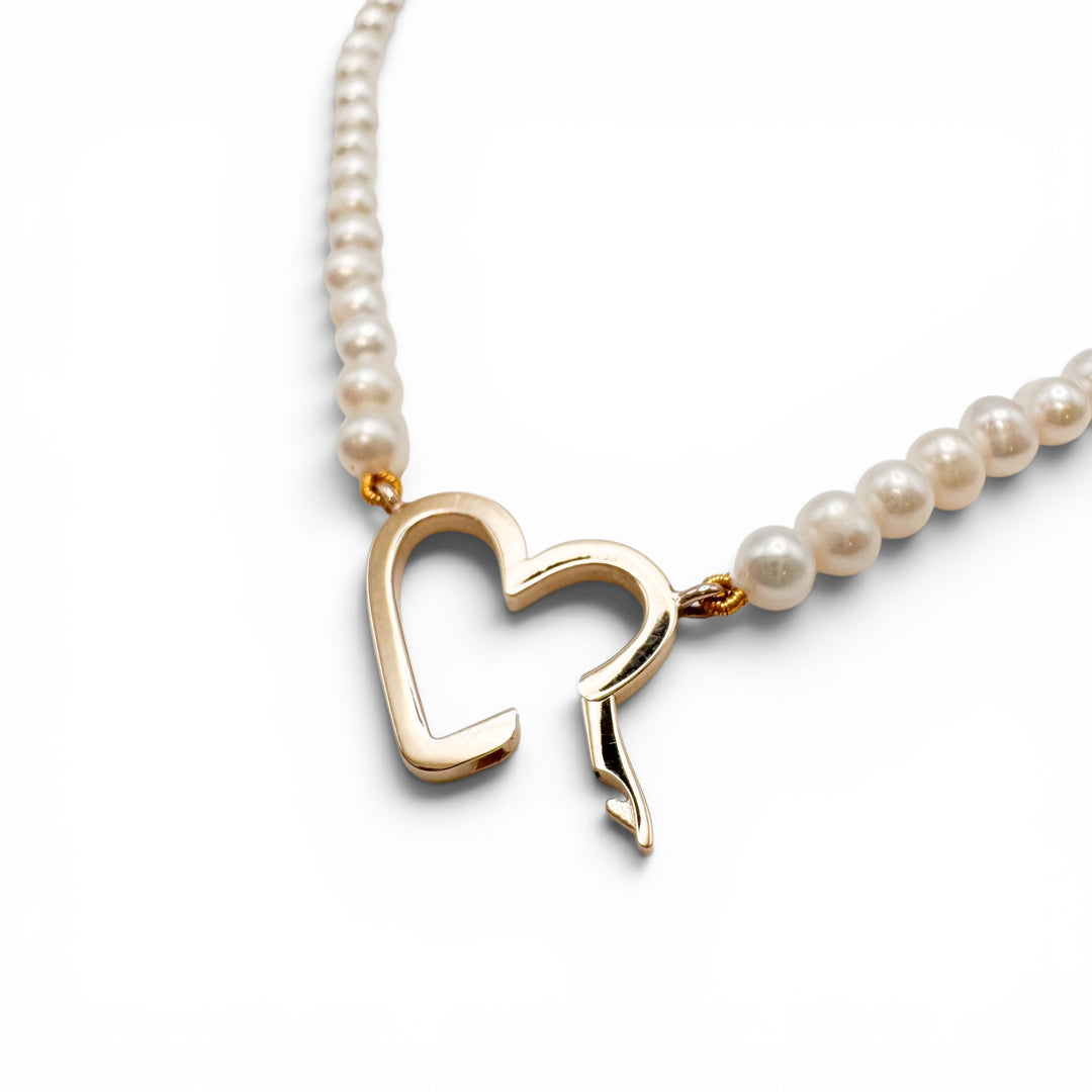 14k Yellow Gold Pearl Heart Lock Necklace